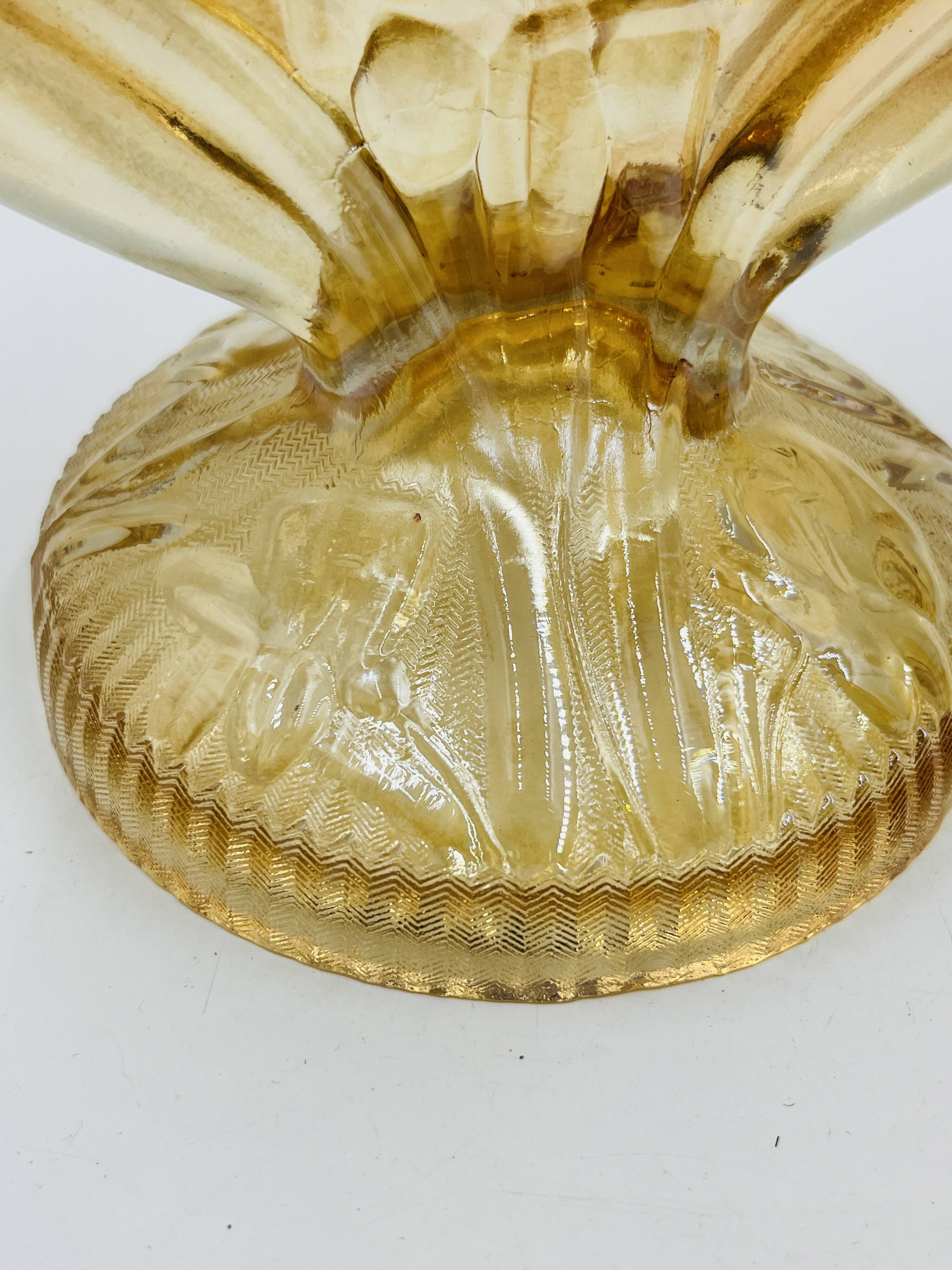 Pair of Empoli amber glass chandeliers in Art Deco style