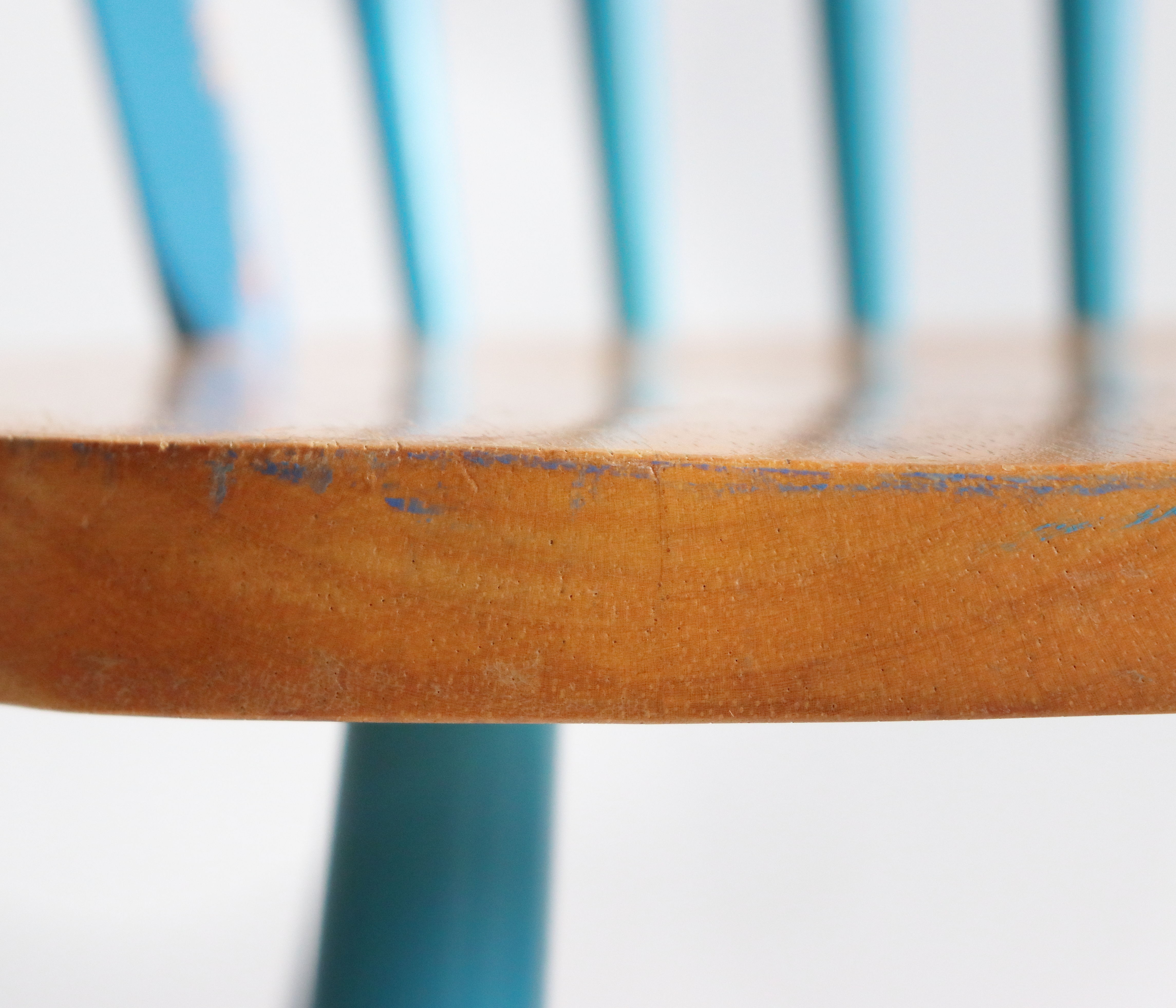 Pair of vintage Scandinavian Windsor chairs with blue bars