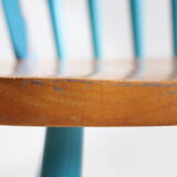 Pair of vintage Scandinavian Windsor chairs with blue bars