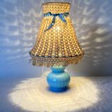Chatard blue opaline bedside lamp, hook lampshade