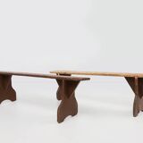 Mid-century rustic bench in brown painted wood, France ca. 1890