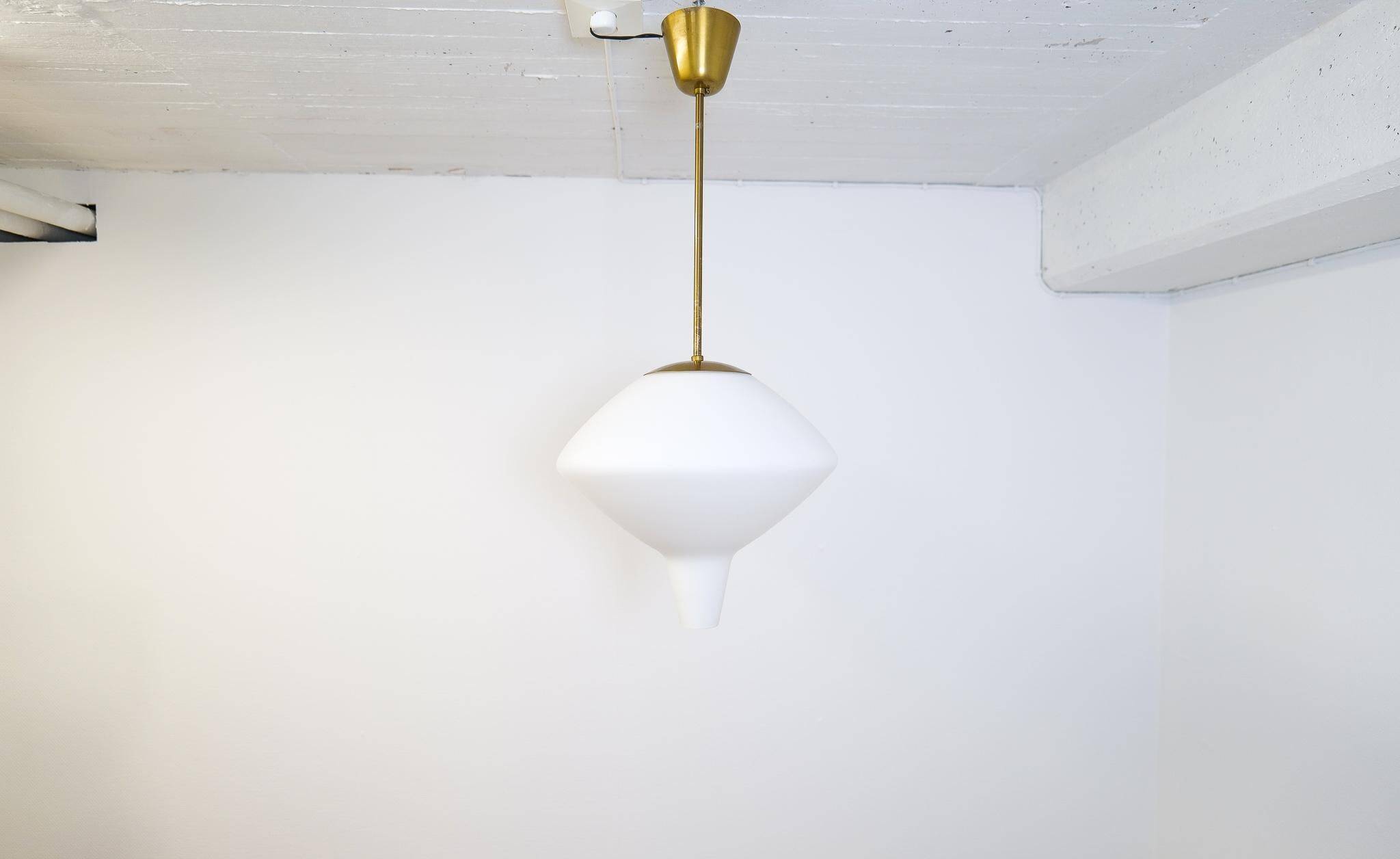 Large opaline pendant / modern brass mid-century ASEA Sweden, 1940s