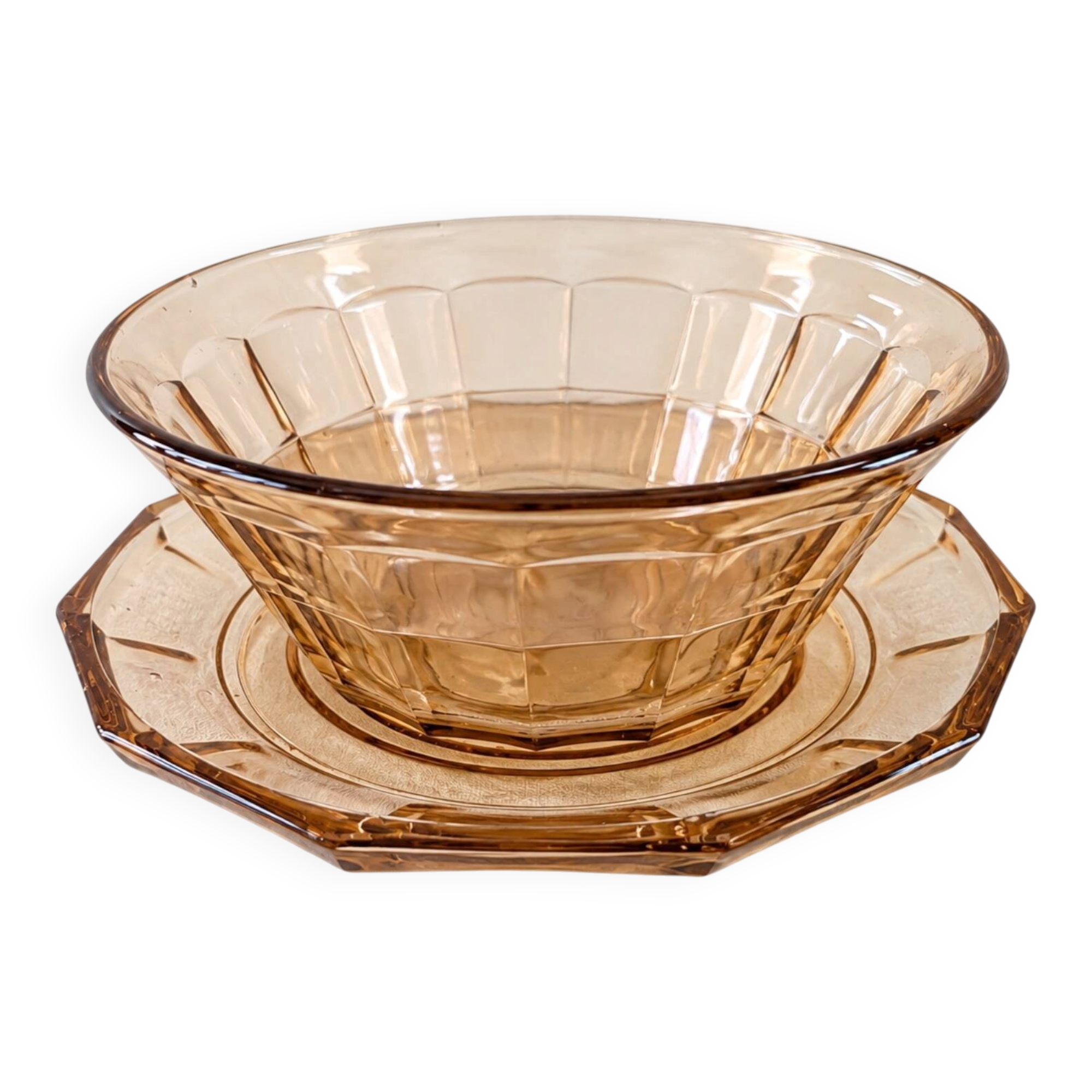 Amber light 1940s–50s – Salad bowl & serving plate