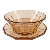 Lumière ambrée années 40–50 – Saladier & assiette de pose