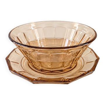 Lumière ambrée années 40–50 – Saladier & assiette de pose