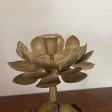 Set de deux anciens bougeoirs fleurs de lotus en laiton