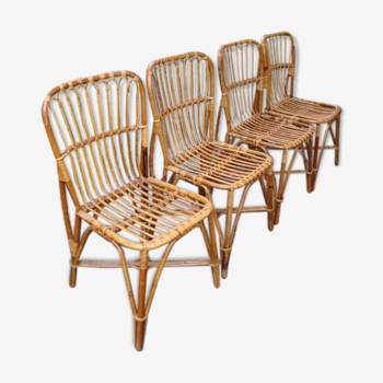 Set of four old rattan chairs