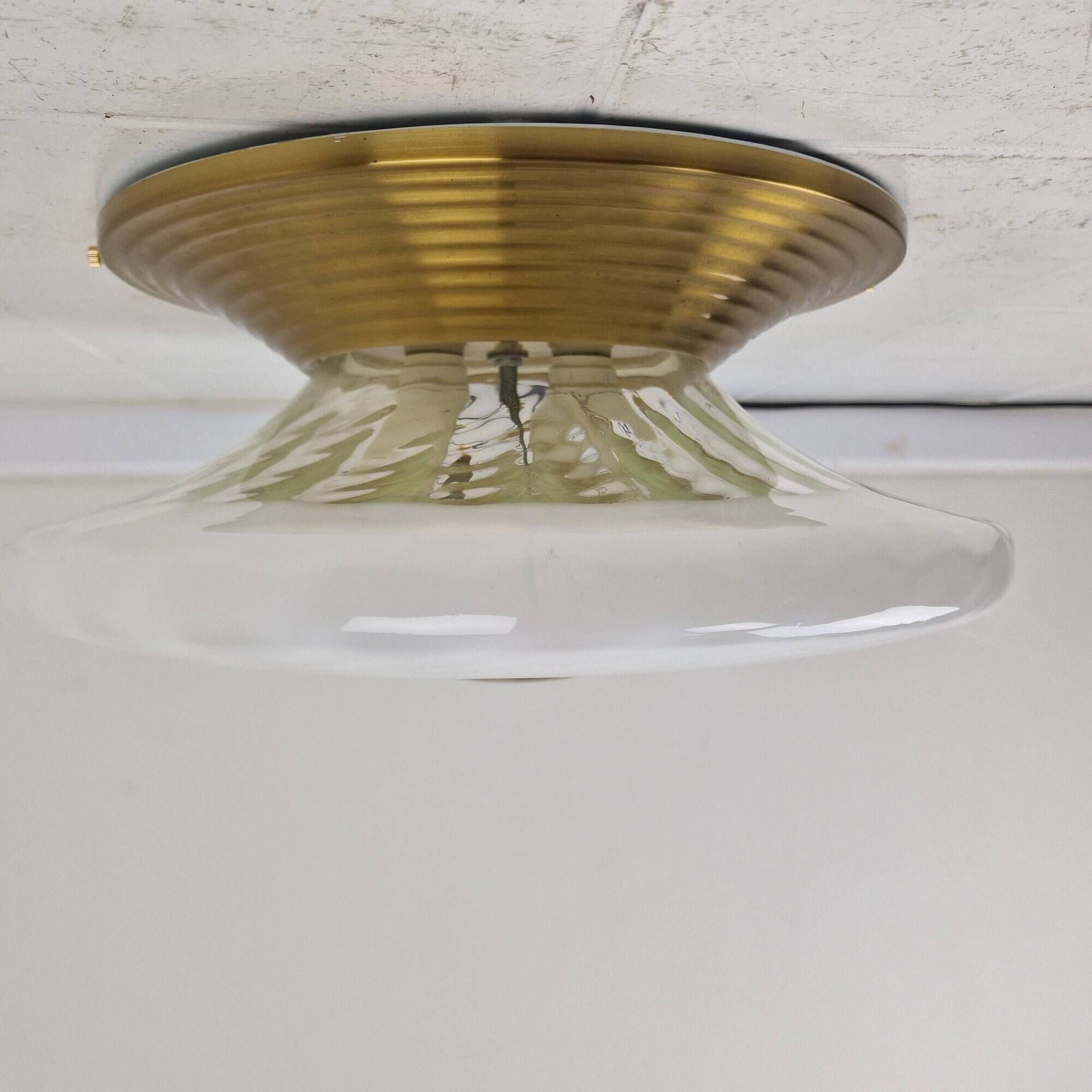Large Mid-Century Italian Murano Swirl Glass Flush Mount, 1970s