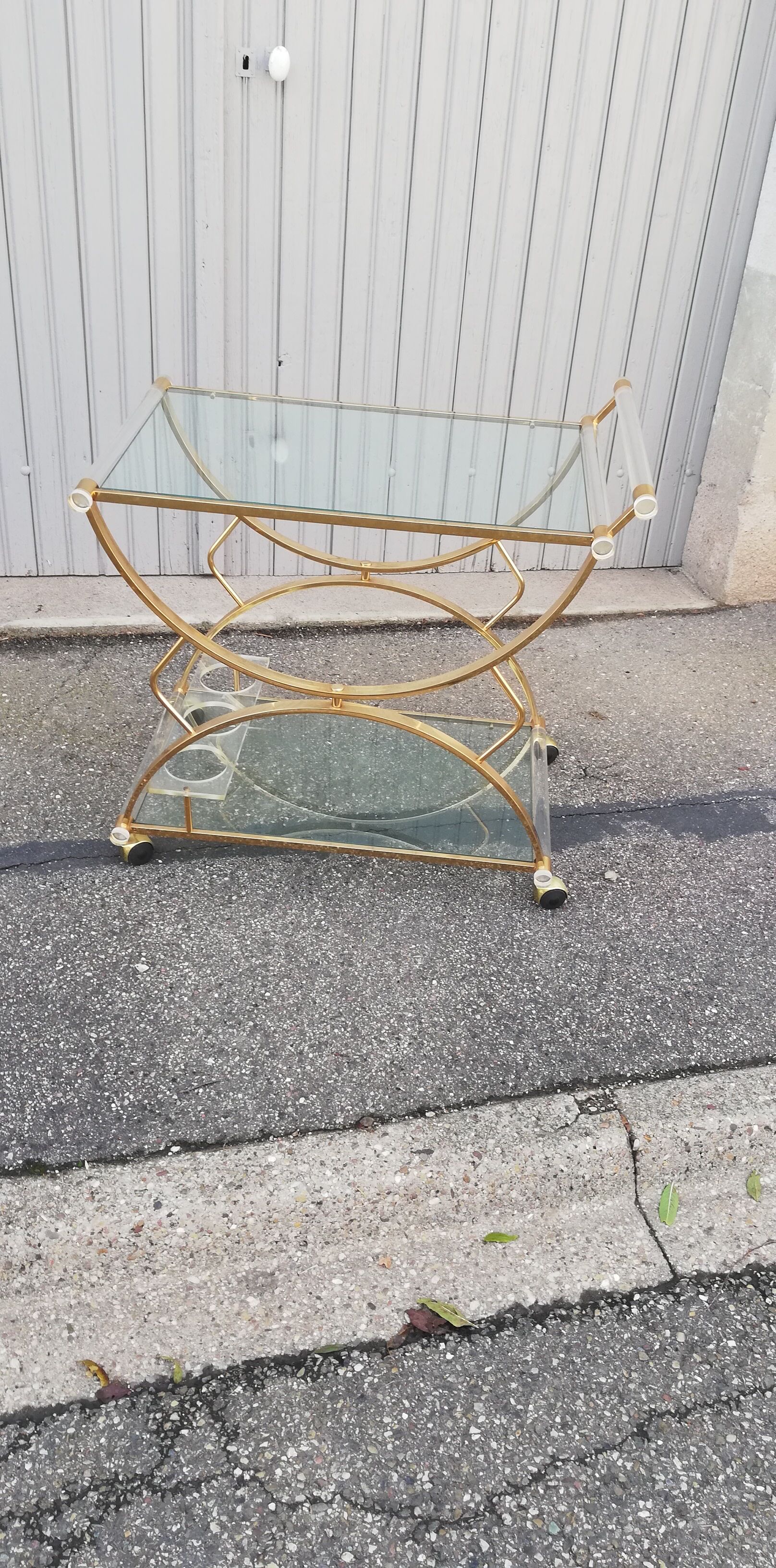 Vintage golden and glass kitchen trolley