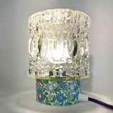 Lampe salon chevet bureau vintage verre transparent fleurs violet bleu vert