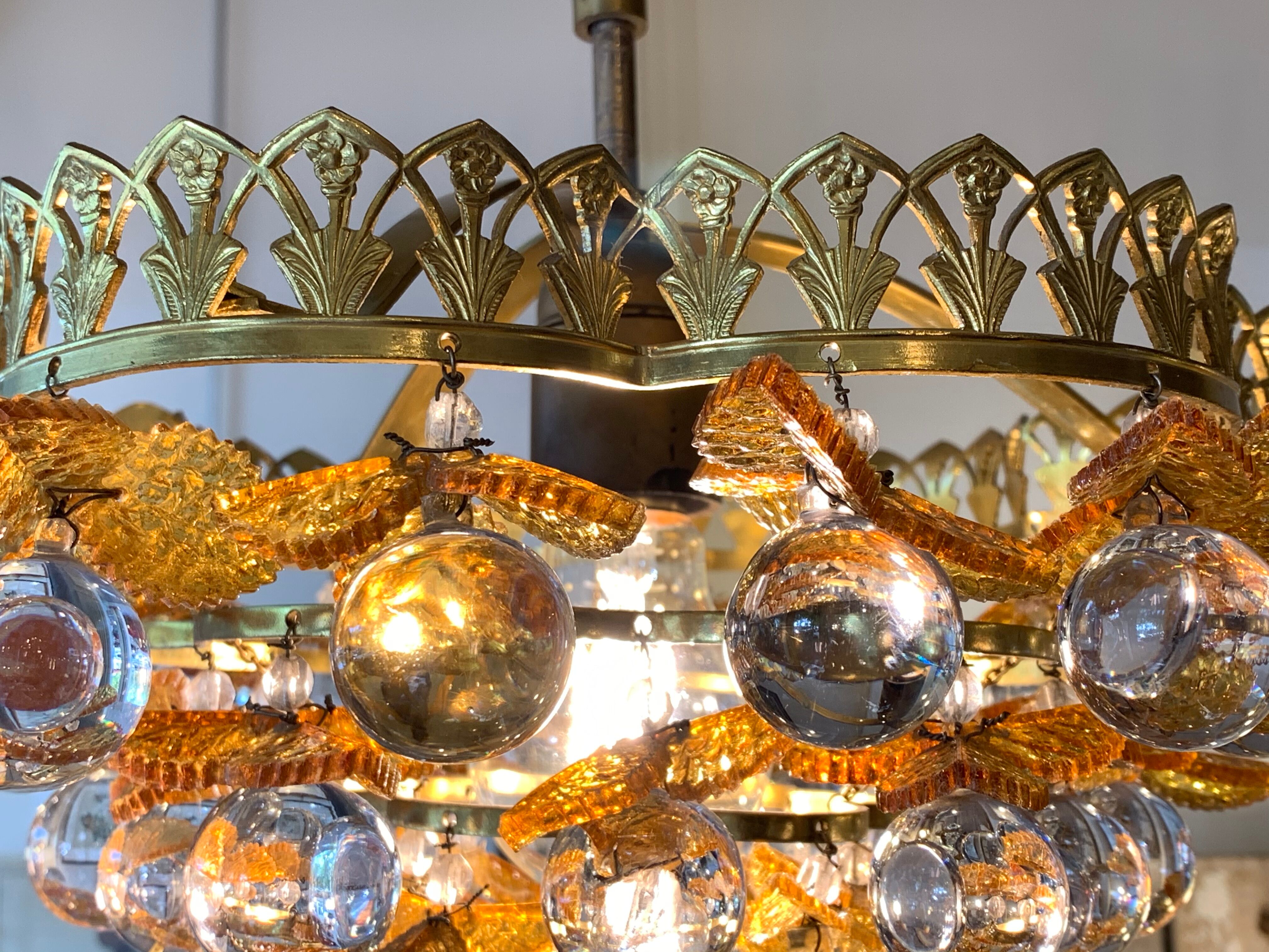 Murano ceiling light yellow flowers and glass balls 1970