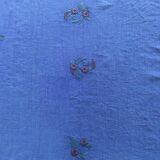 Vintage hand-embroidered tablecloth, floral patterns - Ocean blue - Linen - 160x155 cm