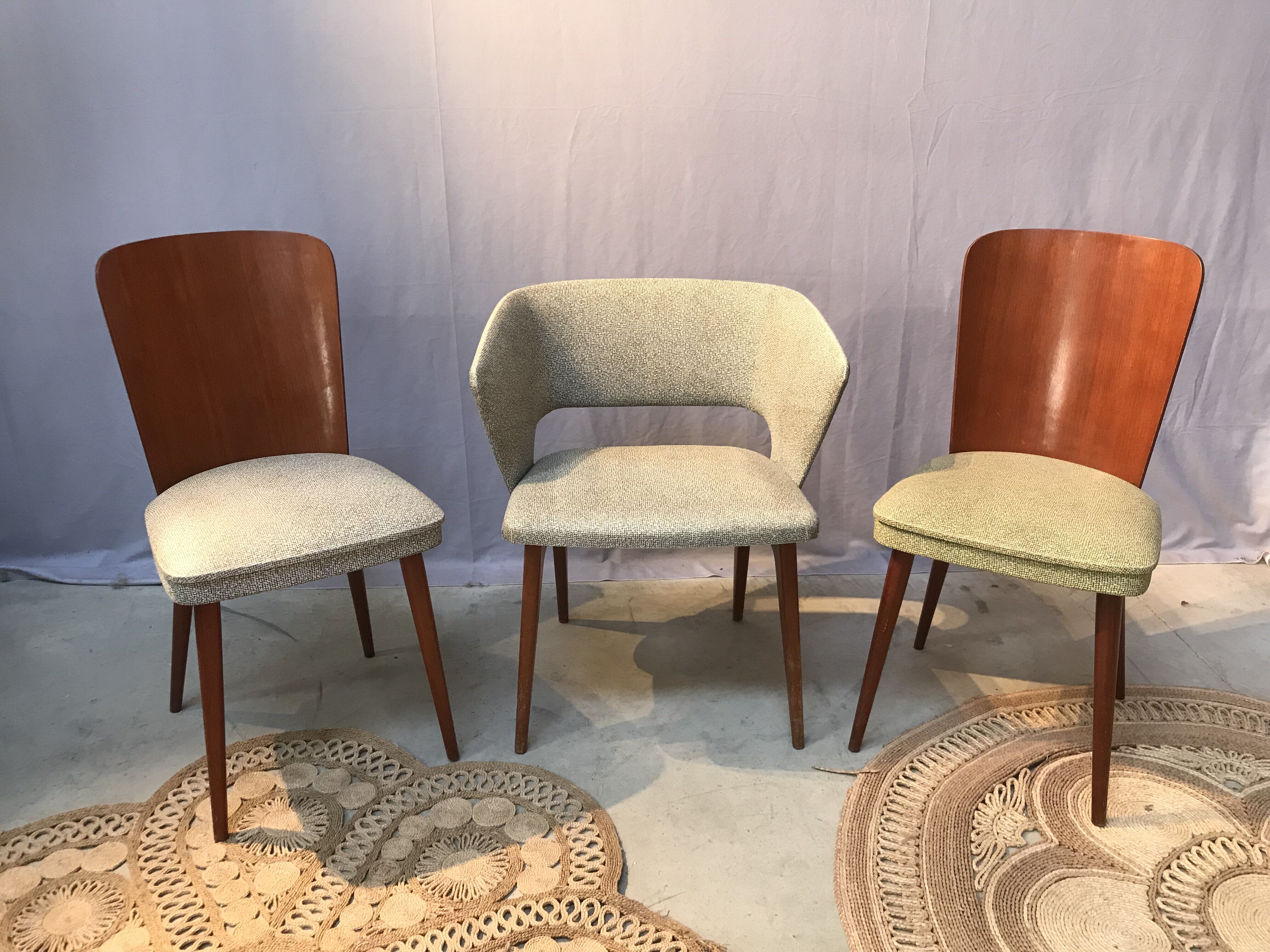 Set of 4 chairs and 1 armchair design 50s