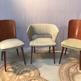 Set of 4 chairs and 1 armchair design 50s