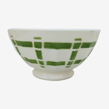 Earthenware bowl vintage green geometric decoration