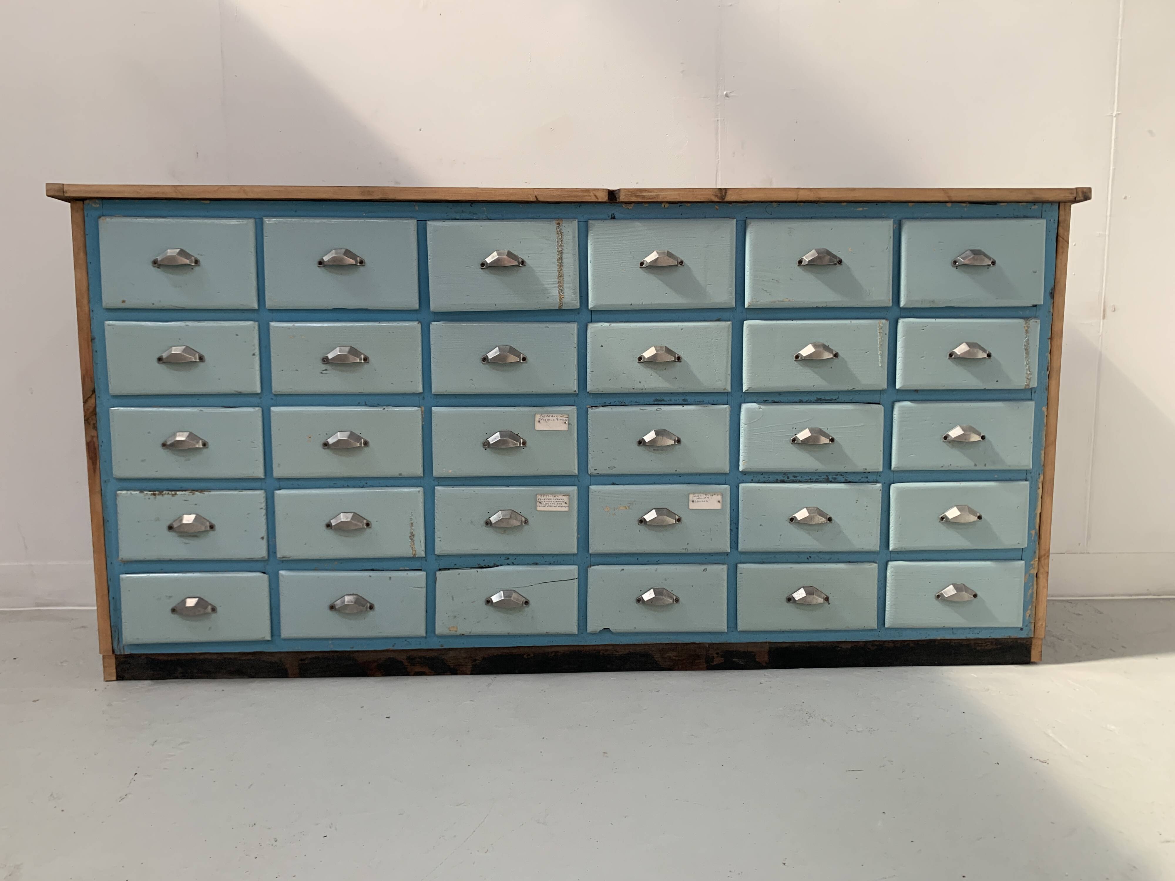 30-drawer storage unit in patinated fir, 20th century