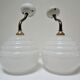 Pair of porcelain sconces brass glass of clchy white art deco
