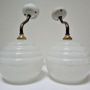 Pair of porcelain sconces brass glass of clchy white art deco