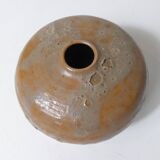 Ancien vase boule en grès texturé design brutaliste vintage signé