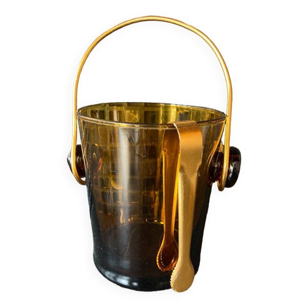 Seau à glaçons en verre ambré vintage