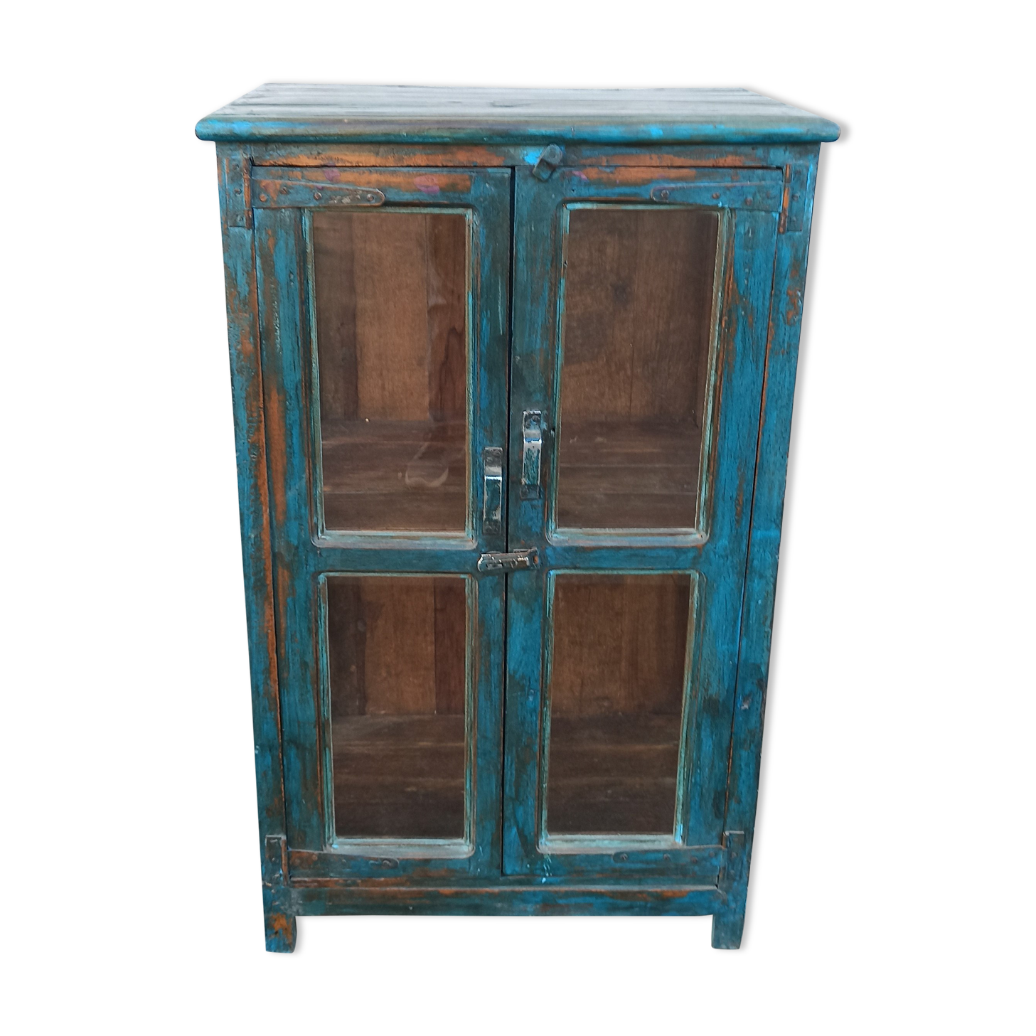 Blue wooden showcase