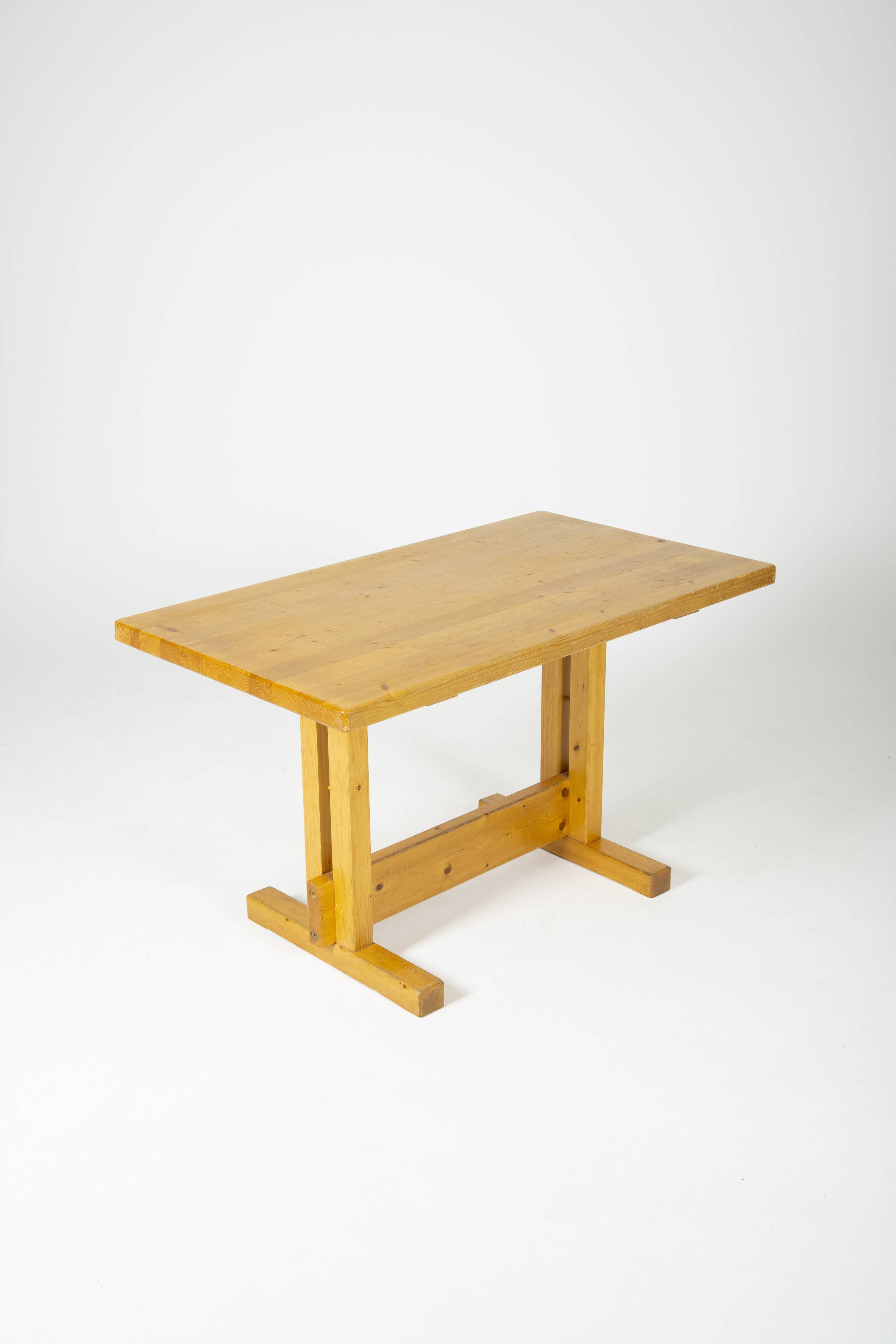 Solid pine table by Charlotte Perriand for Les Arcs, 1970s