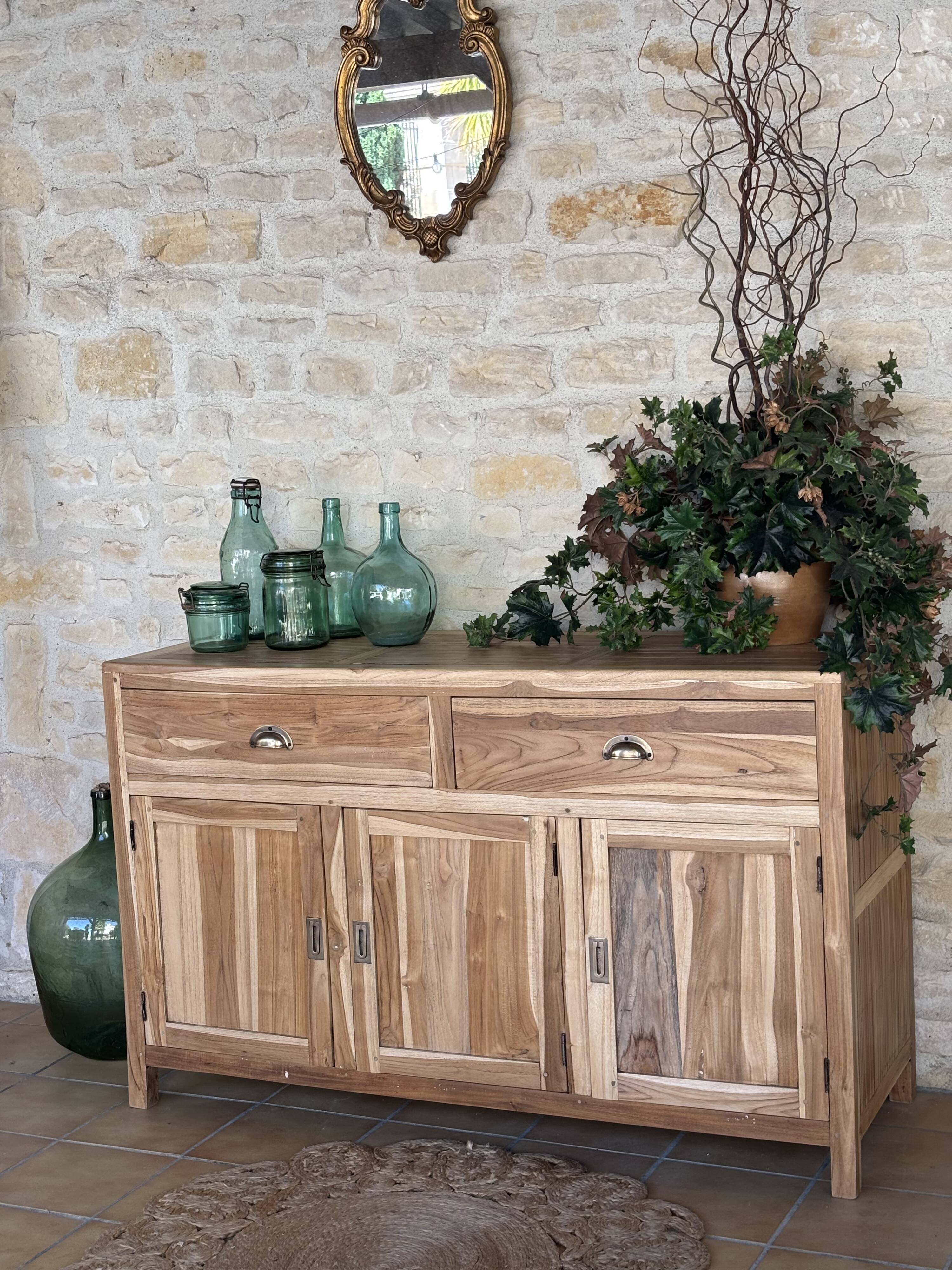 Buffet bas en bois exotique restauré