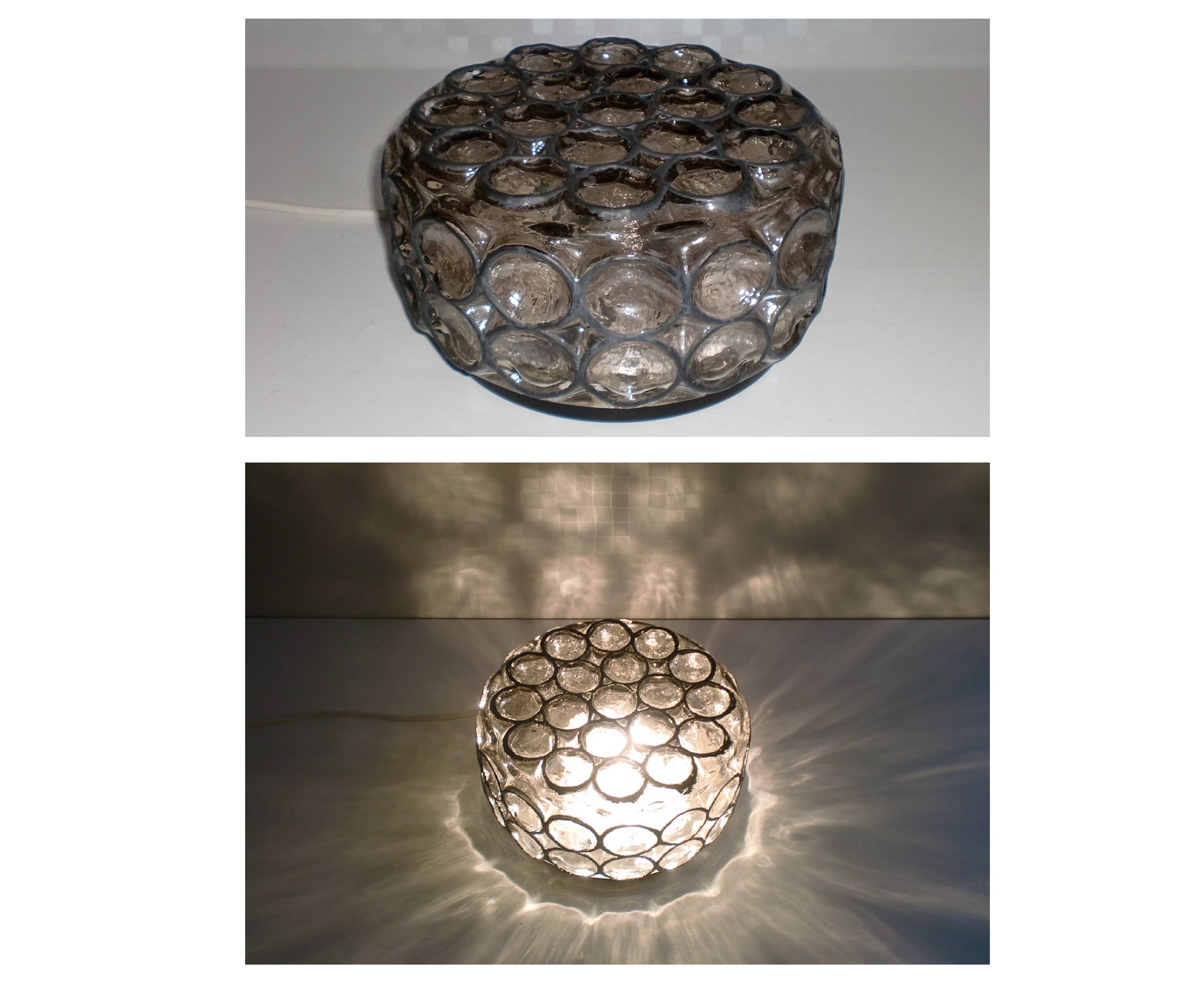 Round iron-ring glass ceiling lamp by Limburg Glashütte 1960s Germany
