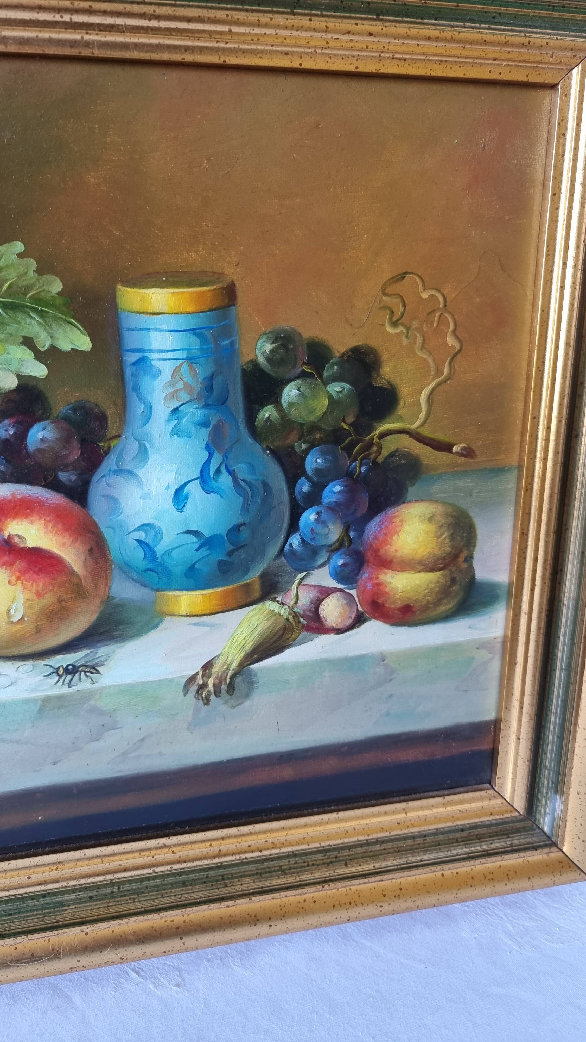 Original oil on canvas signed by Antonio De Giovan, classical still life.