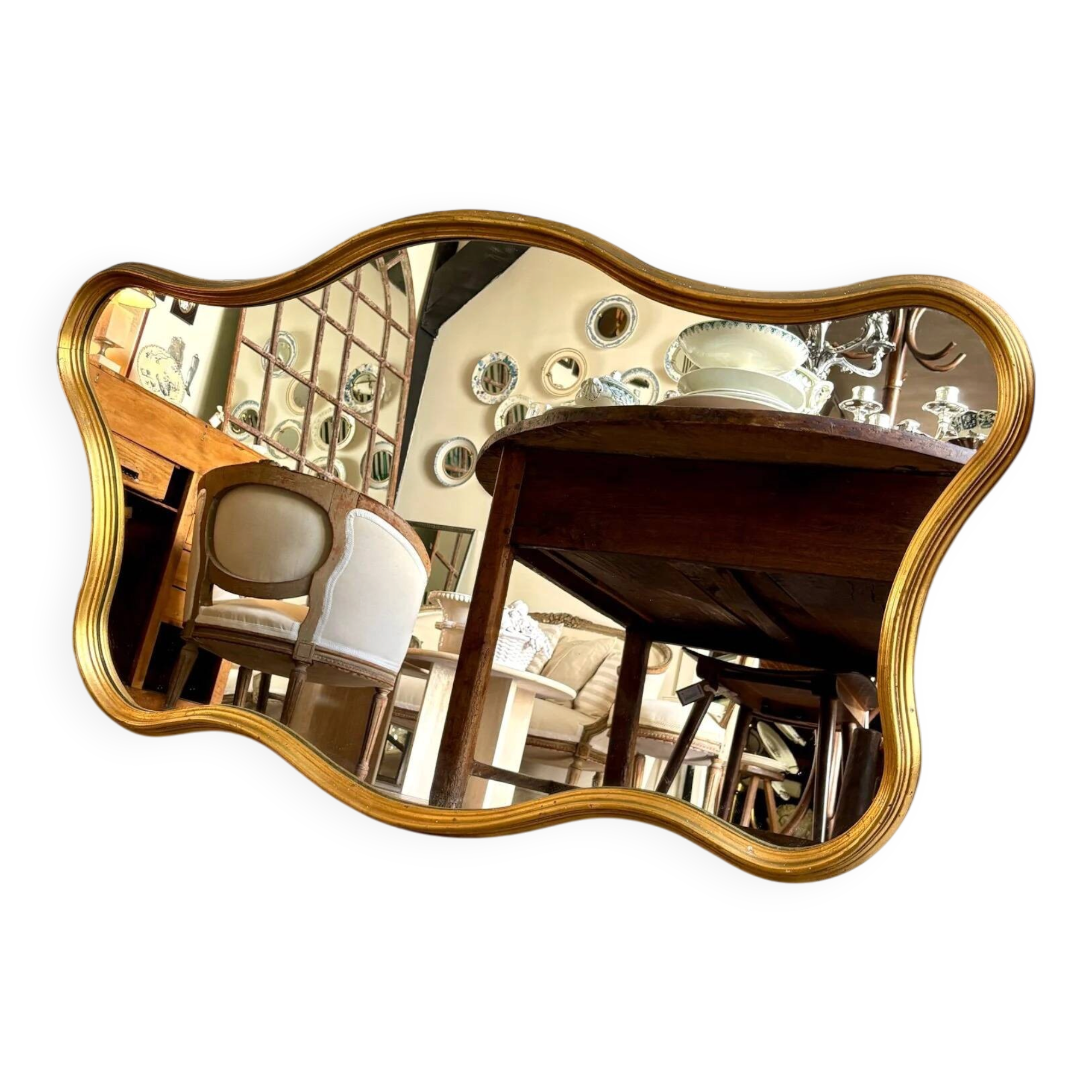 Gold free-form mirror, 102 x 60 cm