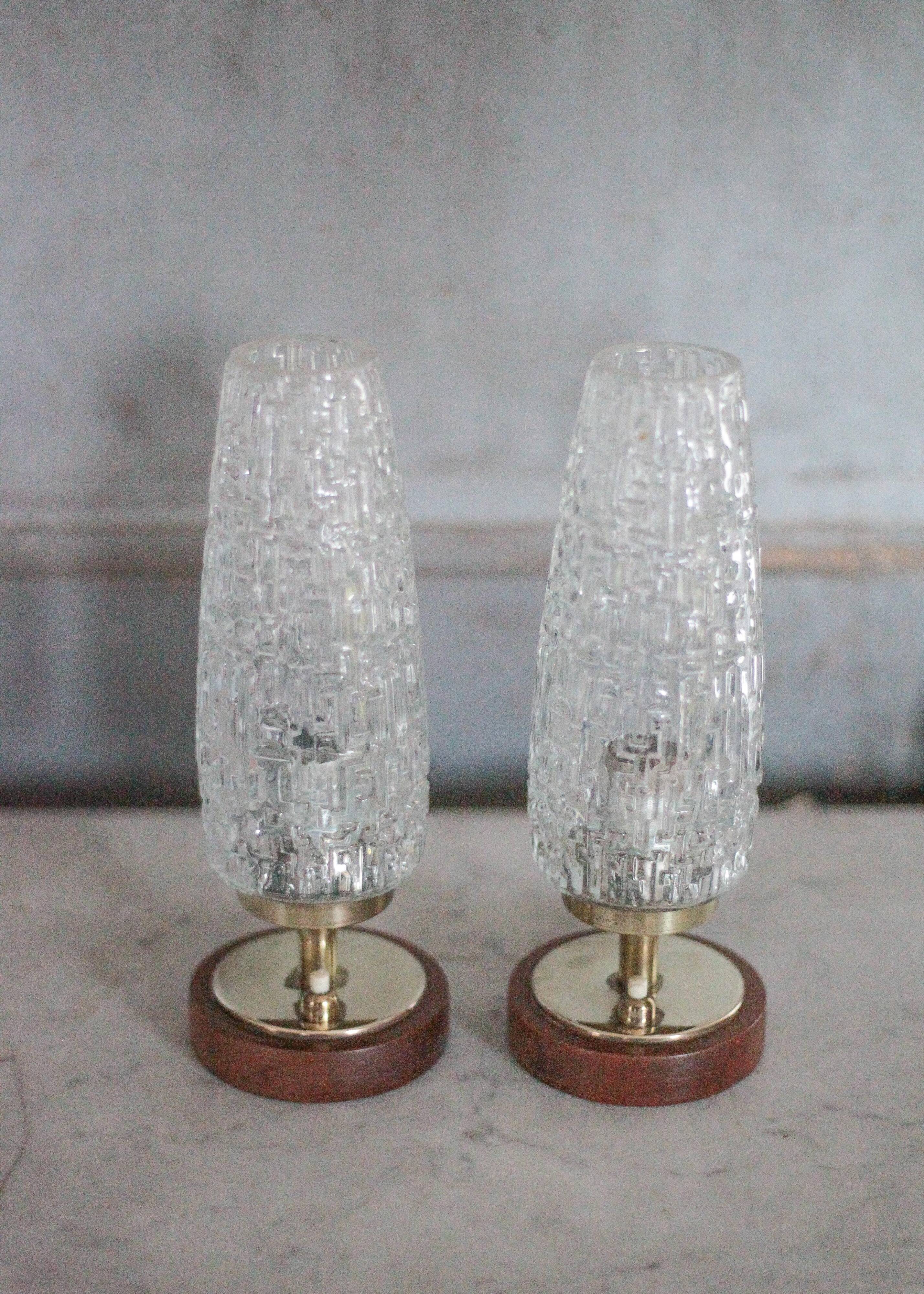 Pair of vintage lamps, bedside lamps, oblong glass globe lamps
