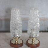 Pair of vintage lamps, bedside lamps, oblong glass globe lamps