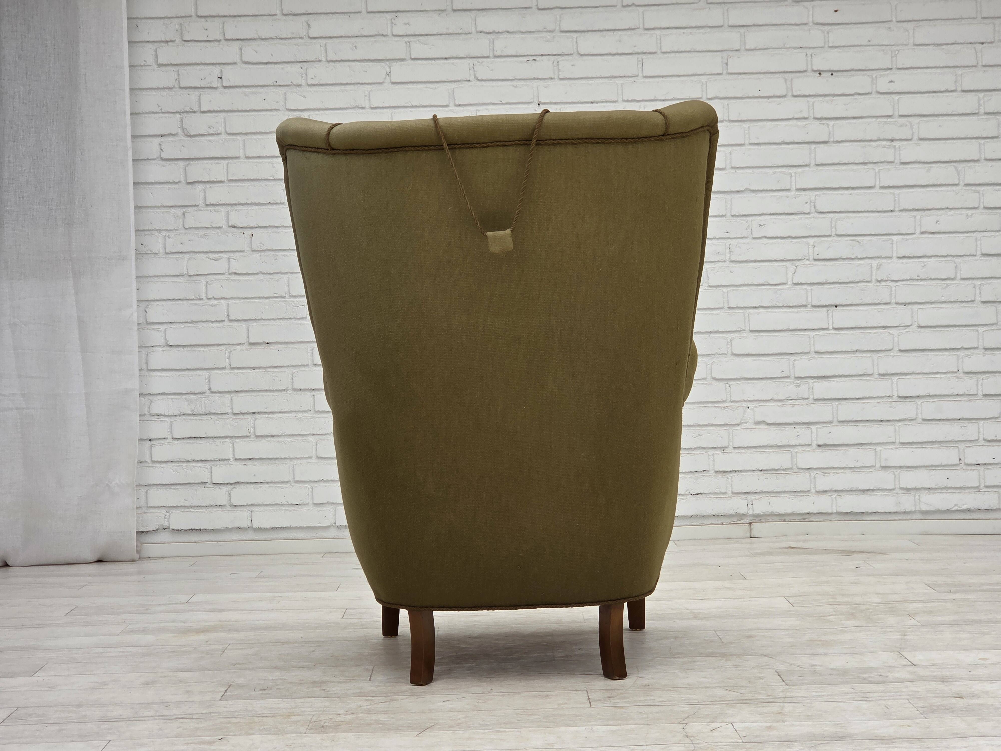 1960s, Danish highback armchair, original green furniture wool.