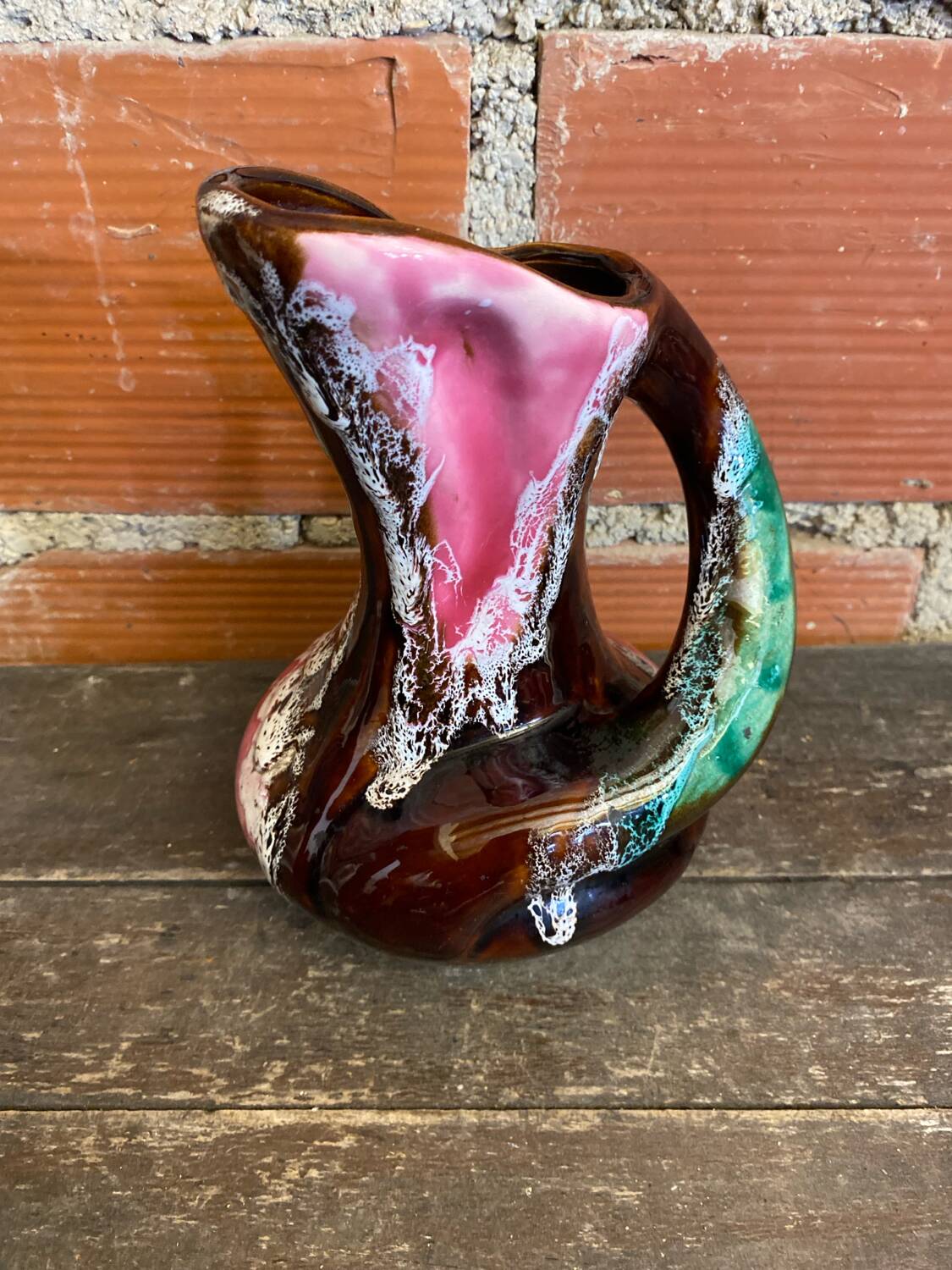 Old pichet vallauris polychrome glazed ceramics france vintage