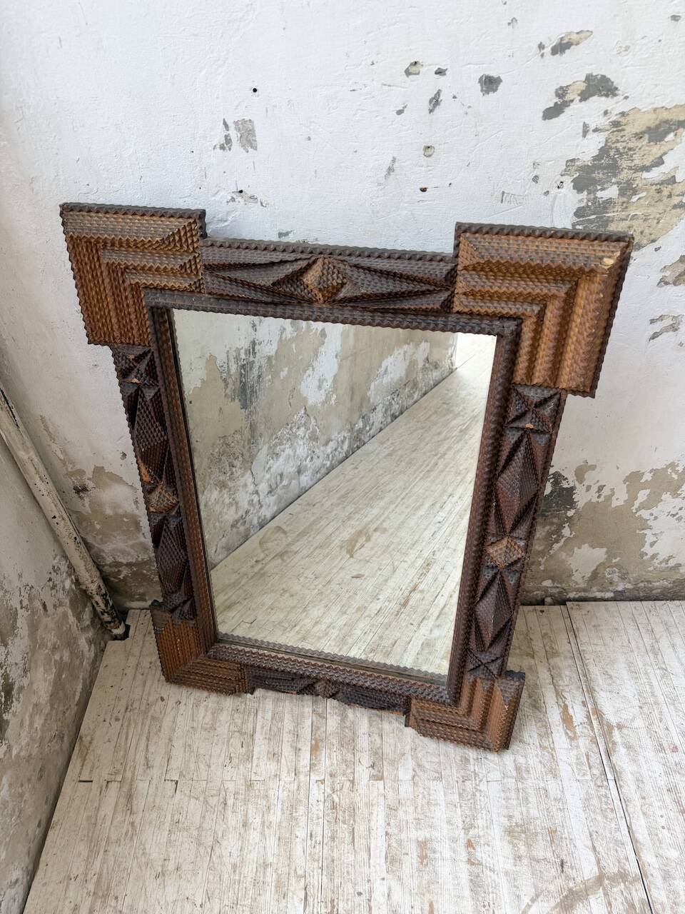 Tramp art mirror 1900 folk art France