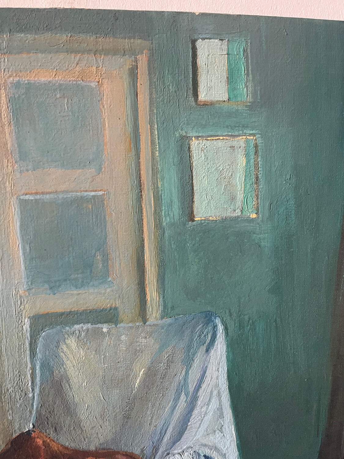 "Face to face with my dog", original oil on canvas