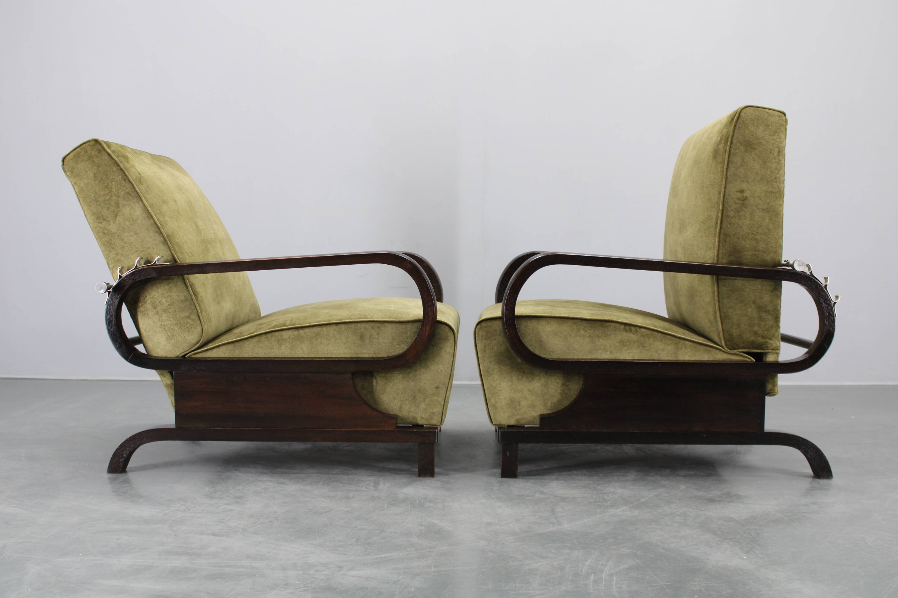 1930s rare restored adjustable Art Deco armchairs, Czechoslovakia