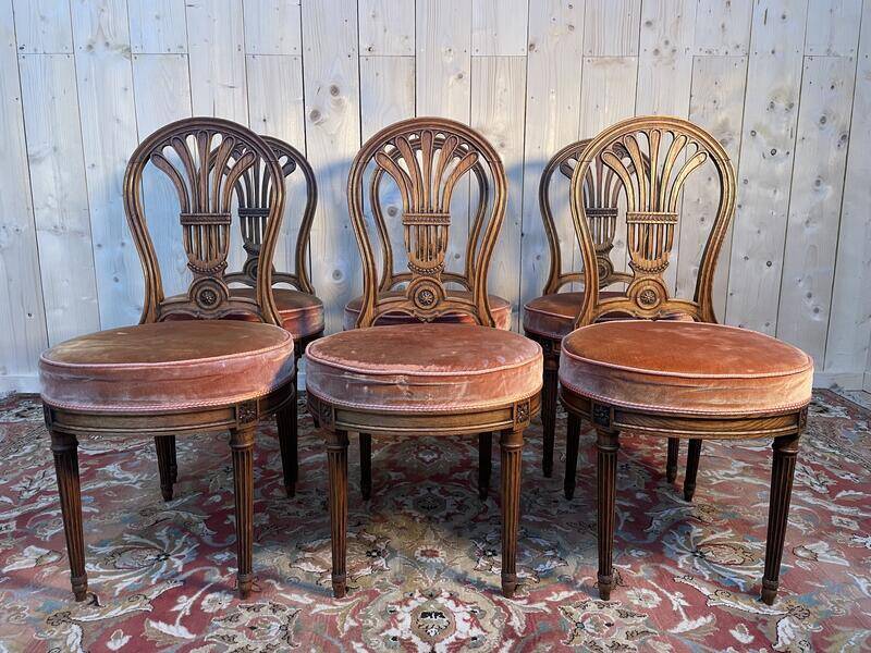 Set of 6 Louis XVI oak “Montgolfière” chairs