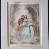 Georges Villa (1883-1965) - Colour lithograph - Gallant scene 1930