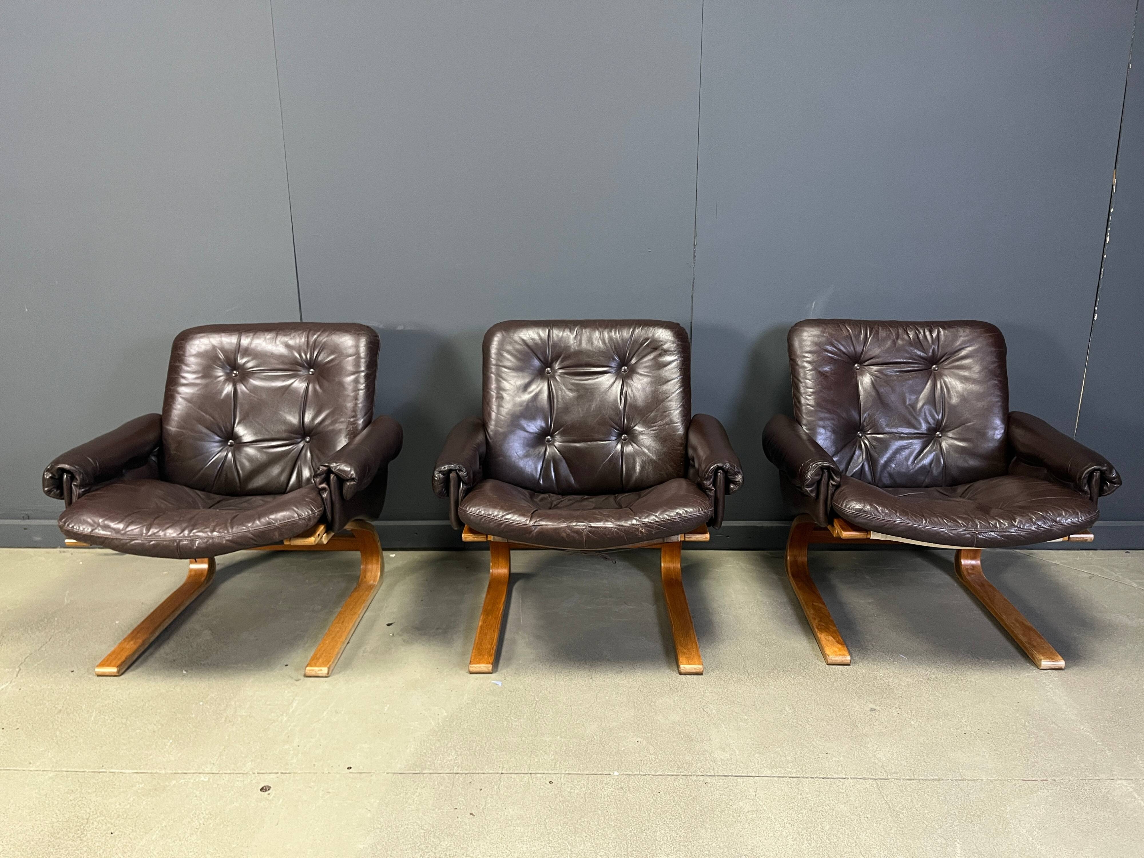 Elsa & Nordahl Solheim Kengu armchairs, set of 3 - 1960s