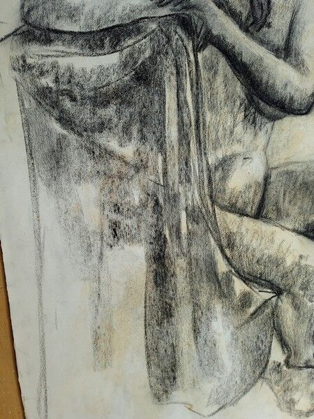 Dessin 2 nus au fusain / 1950/60 signé