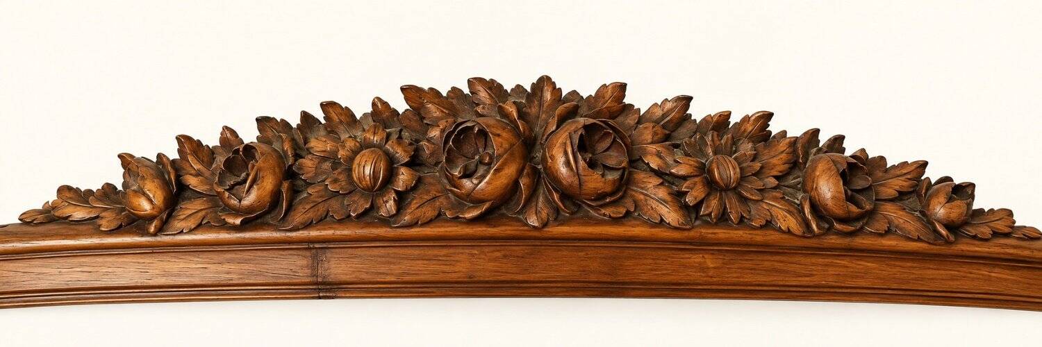 Double bed Louis XV carved walnut with roses and cabriole legs.
