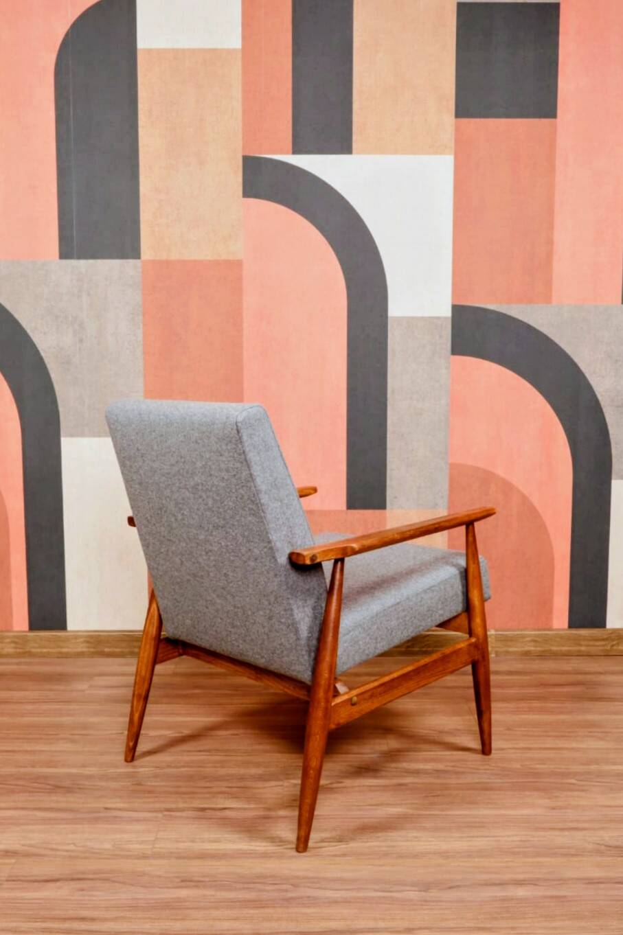 Lounge Chair Vintage Graphite Wool Fabric Mid Century Design, 1960