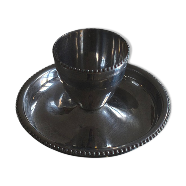 Coquetier en acier inoxydable avec soucoupe et bord perlé