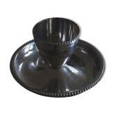Stainless steel egg cup with saucer and beaded edge