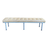 Vintage Italian industrial bench in leather and metal.