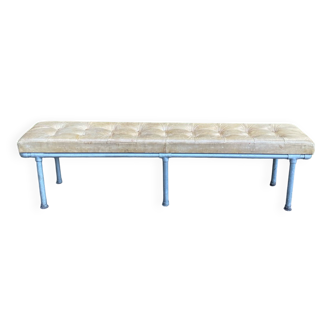 Vintage Italian industrial bench in leather and metal.