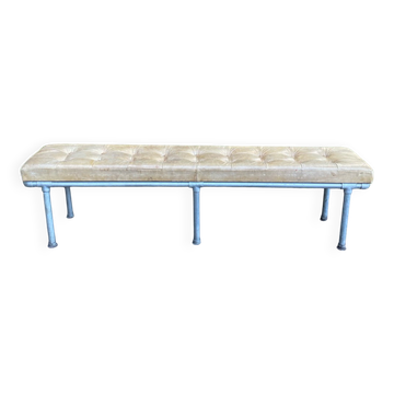 Vintage Italian industrial bench in leather and metal.