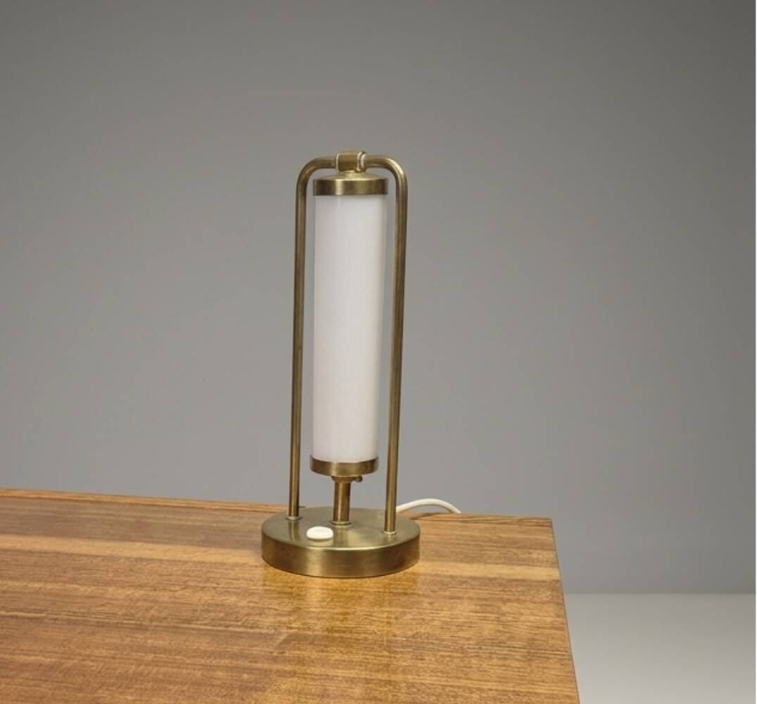Bauhaus table lamp brass & opaline glass 1930s Czech Republic