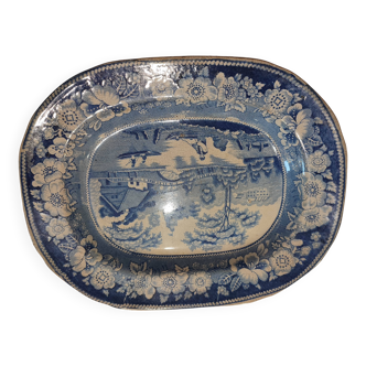 Antique serving platter in English earthenware 1850 Wild Rose
